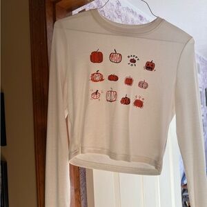 SHEIN White Pumpkin Graphic Long Sleeve Top